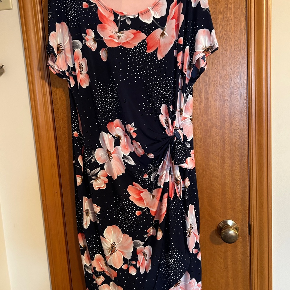 Navy Floral Sheath Dress with Pink Cherry Blossoms Party Dress - Picture 3 of 8